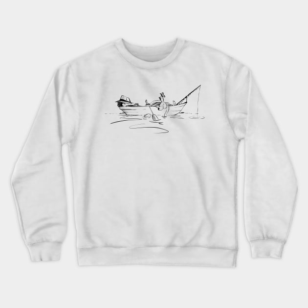 Relaxing in a Boat Crewneck Sweatshirt by Jason's Doodles